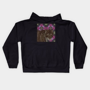 Tiger on pink abstract pattern Kids Hoodie